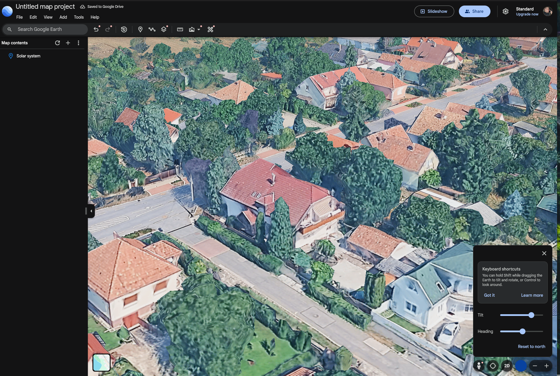 Google Earth nézet a házról 90 fokos irányból